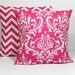 Hot PINK Pillows Decorative Pillows TRIO chevron, damask, ikat set of THREE 18x18 inch Throw Pillow Covers 18" pink, white Zig Zag