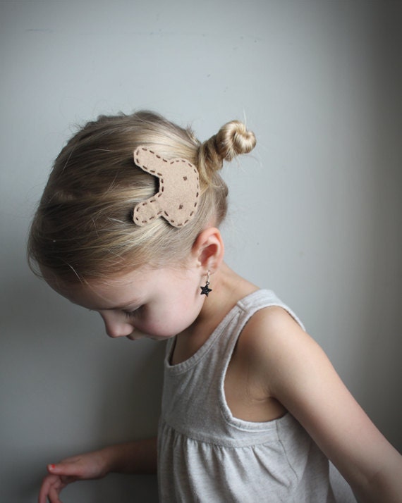 Modern bunny hair clip - Little girl hair clip - handmade hair accessories - milk chocolate bunny hair clip - girls and toddlers