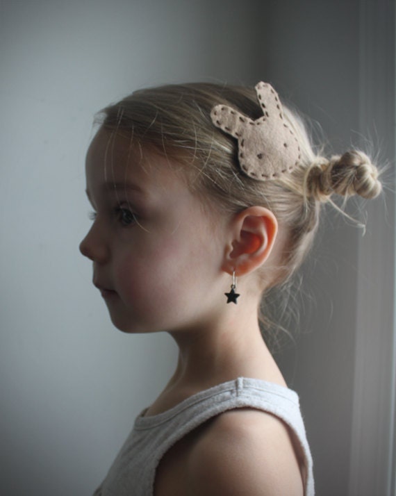 Modern bunny hair clip - Little girl hair clip - handmade hair accessories - milk chocolate bunny hair clip - girls and toddlers