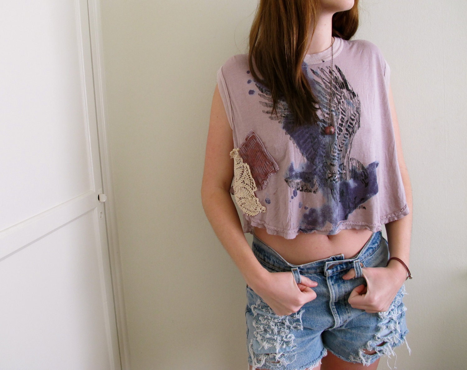 Desert Eagle Crop Top Cropped Tee Pink Purple Summer Festival Hippie