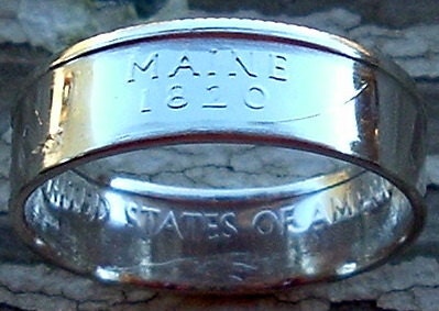 2003 Silver Maine State Quarter Coin Ring in a size 7 1/2 (90 Percent Silver)