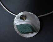 Blue Green Chrysocolla and Labadorite Pendant Set in Sterling Silver