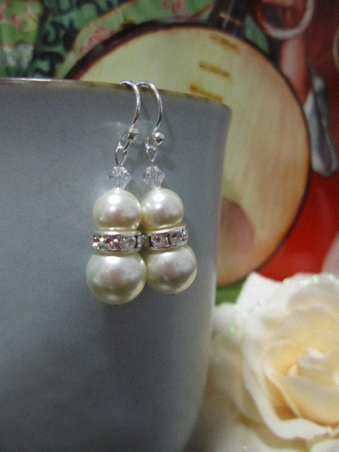Swarovski pearls and crystal earrings with sterling silver