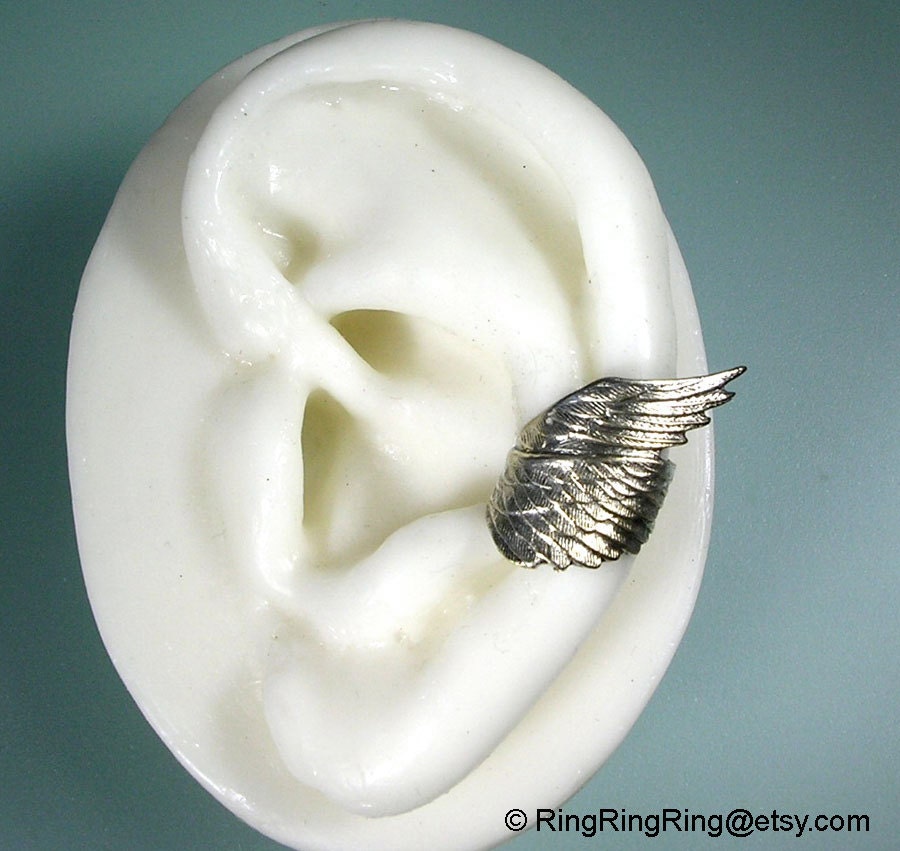 925. Archangel wing - Sterling Silver ear cuff earring style No.2 -  Non pierced Angel earcuff jewelry for men and women 102612
