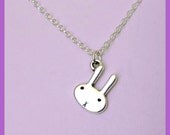 Tiny bunny rabbit Sterling silver necklace -  pendant jewelry 072012