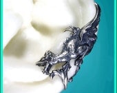 Griffin with wings - silver ear cuff earring, non pierced Dragon earcuff for men and women 041113