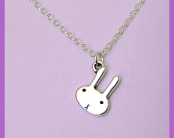 Tiny bunny rabbit Sterling silver necklace -  pendant jewelry 072012