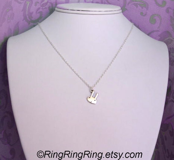 Tiny bunny rabbit Sterling silver necklace -  pendant jewelry 072012