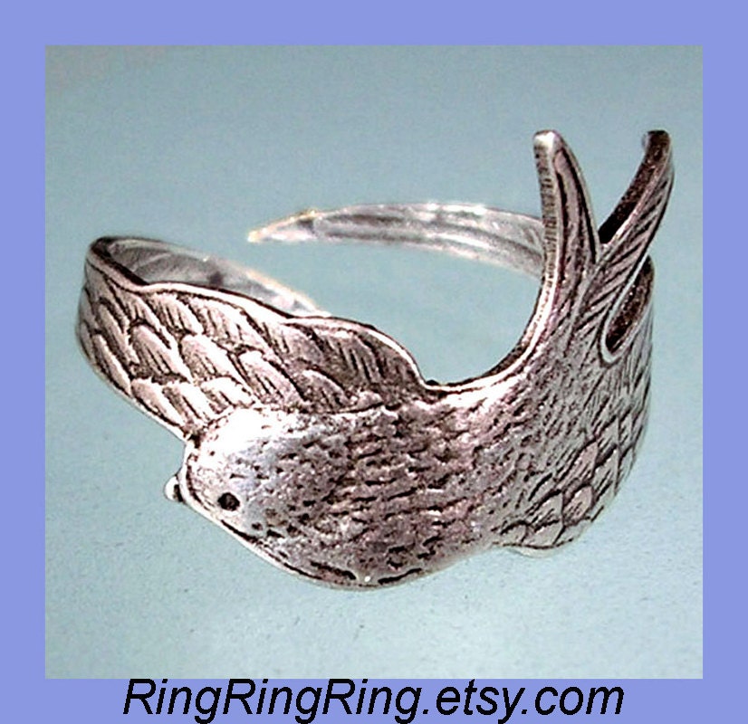 Bird Feather ring - Adjustable Wing ring, Antiqued silver ring jewelry - Gift for girlfriend 091012