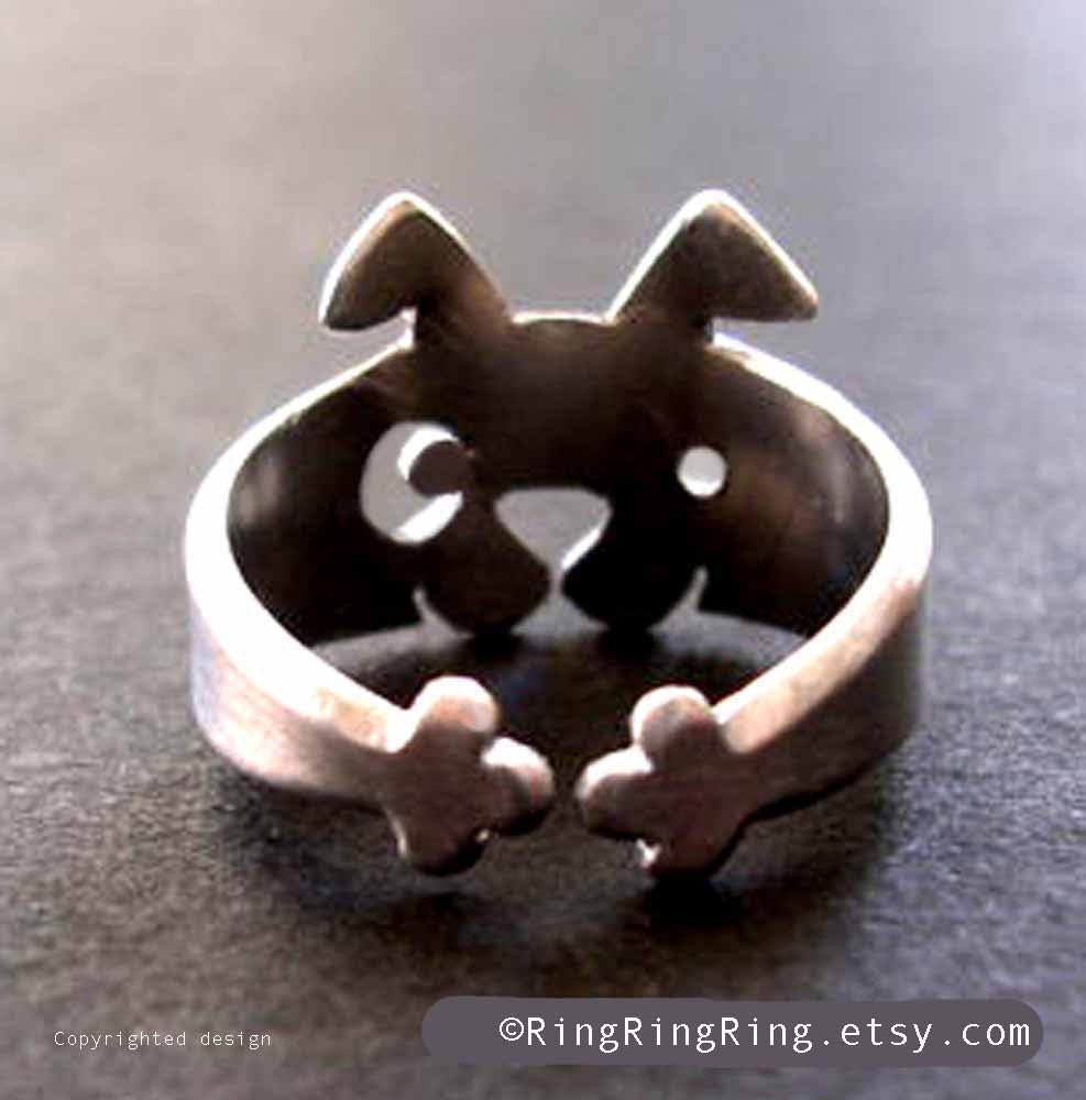Bronze Adjustable animal ring jewelry, Cute spot dog ring (Matte or Shine)