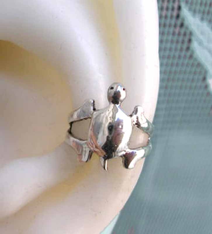 925 Cute tortoise ear cuff earring jewelry in solid sterling silver, Turtle Left earcuff for men and women, Birthday gift