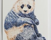panda art print illustration bear drawing blue white home decor
