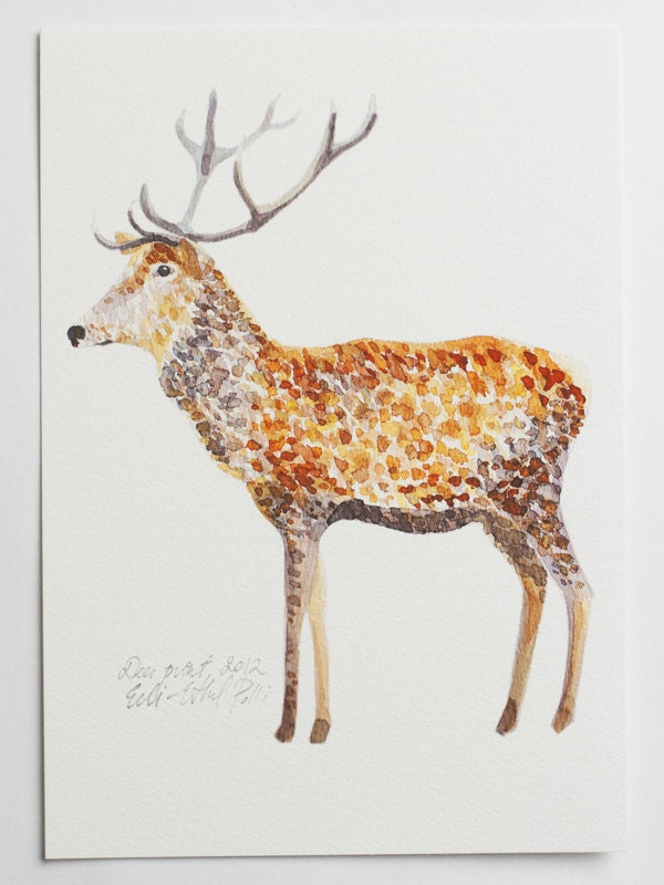 deer art print illustration drawing brown white orange home decor