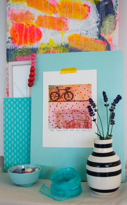bicycle print gift art pink abstract modern home christmas