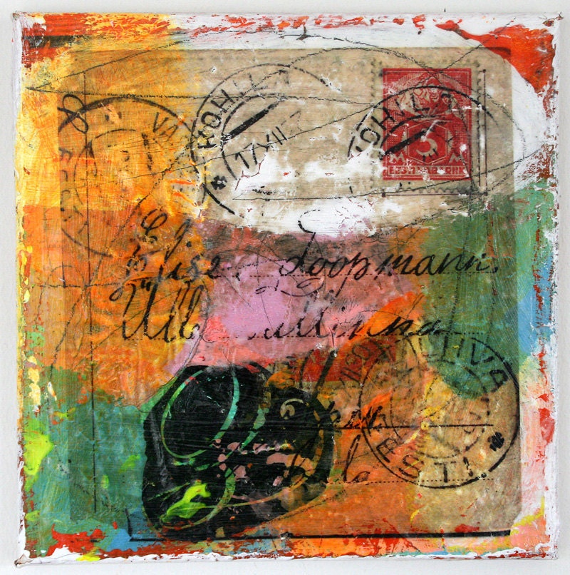 painting mixed media letter abstract art contemporary orange green