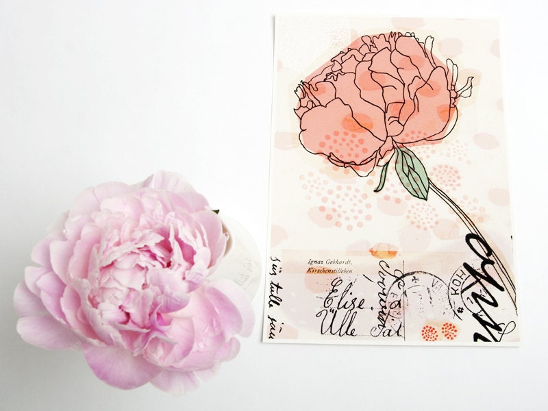 peony print art giclee pink coral flower wedding gift