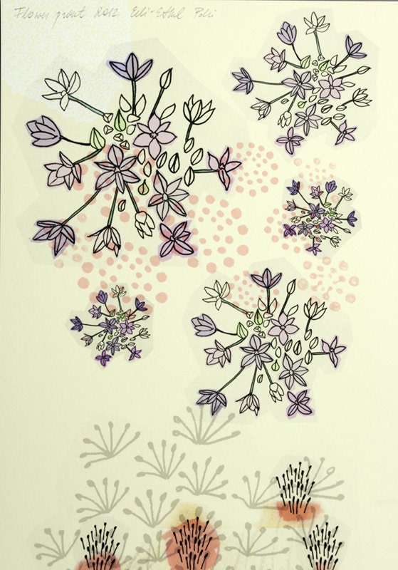 flower print art yellow lilac violet wedding gift