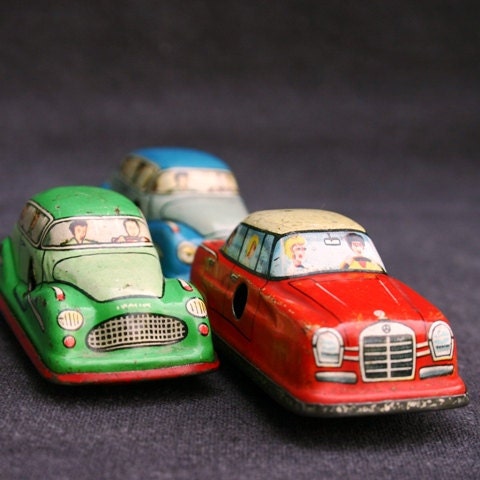 Traffic jam. Collectibles vintage tin cars.