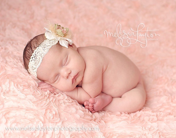 Deluxe Cream, Sage Green and Peachy  Pink Flower Headband