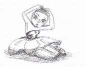 Almost Showtime black and white ink sketch ballet 8x10 print by Cadouxdle