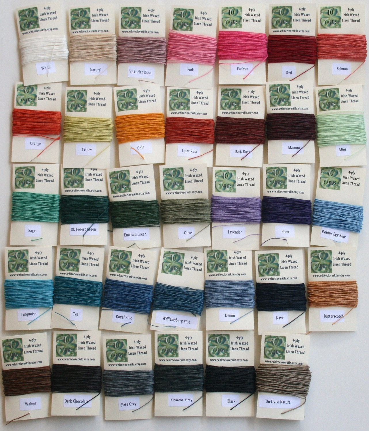 All 37 Colors Of 4 ply Irish Waxed Linen Thread (370 Yards)