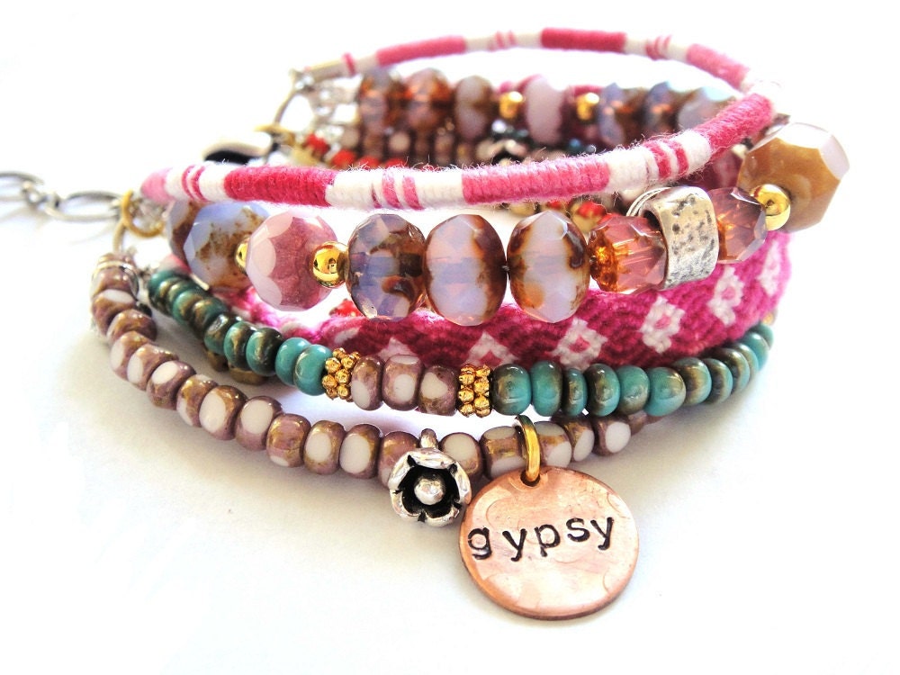 Hippie Bracelets on Bohemian Hippie Bracelet With Friendship Bracelets And Glass Beads In
