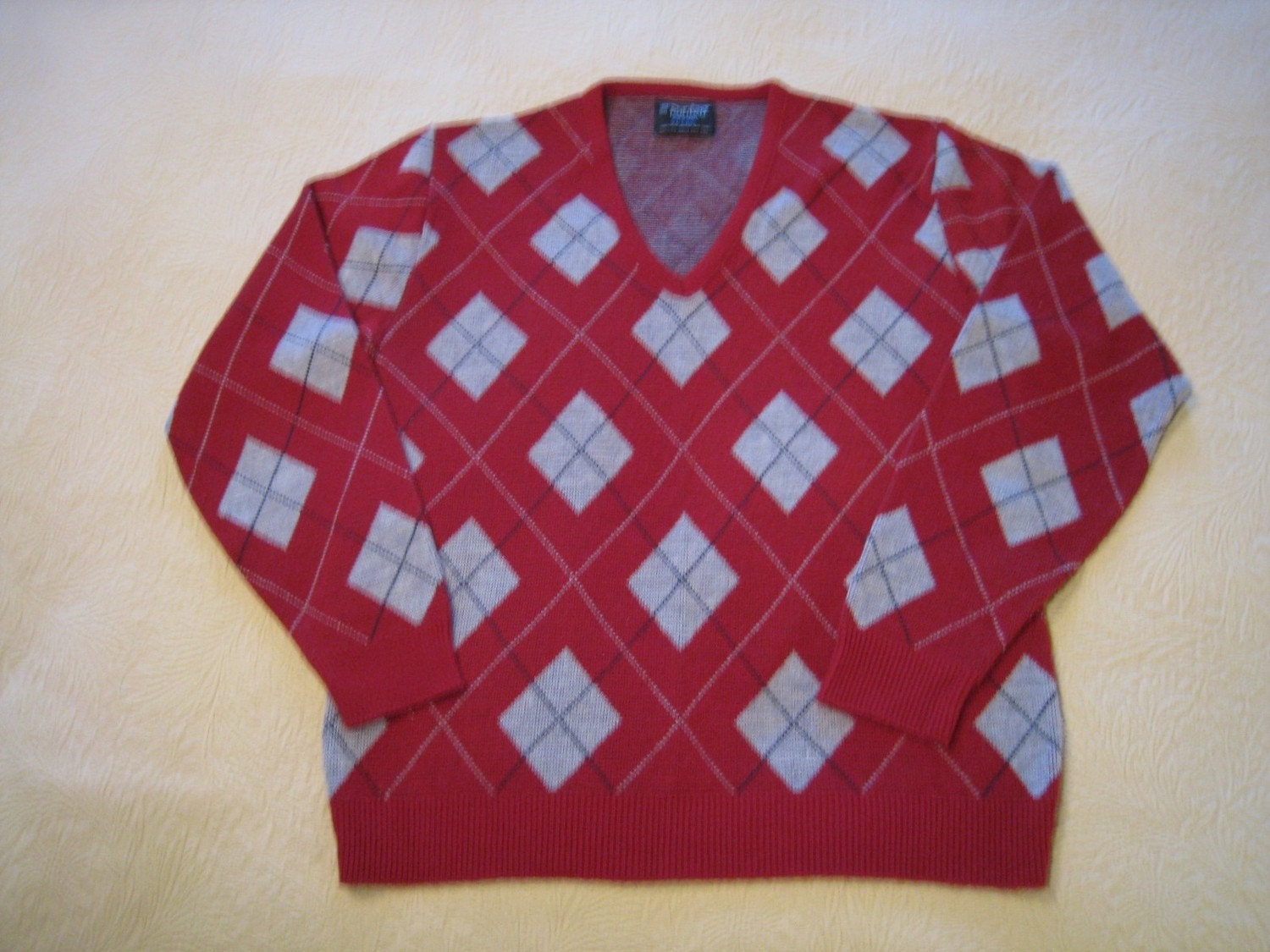 SALE Vintage Argyle Pattern Maroon and Gray Sweater