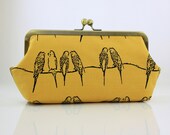 Super Lovely Singing Parakeets (Yellow) - 8 inch Casual Frame Clutch - the Emma Clutch