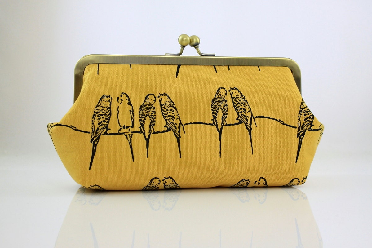 Super Lovely Singing Parakeets (Yellow) - 8 inch Casual Frame Clutch - the Emma Clutch