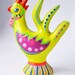 ceramic sculpture -Handpainted Clay Rooster Whistle - home  decor- green