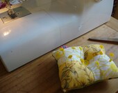 patchwork pin cushion - yellow and green - doll pillow