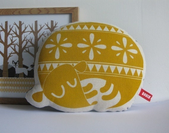 Hand Screen Printed Sleepy Dog in Yellow