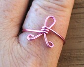 Wire Ring Pink Breast Cancer Awareness Ribbon Adjustable