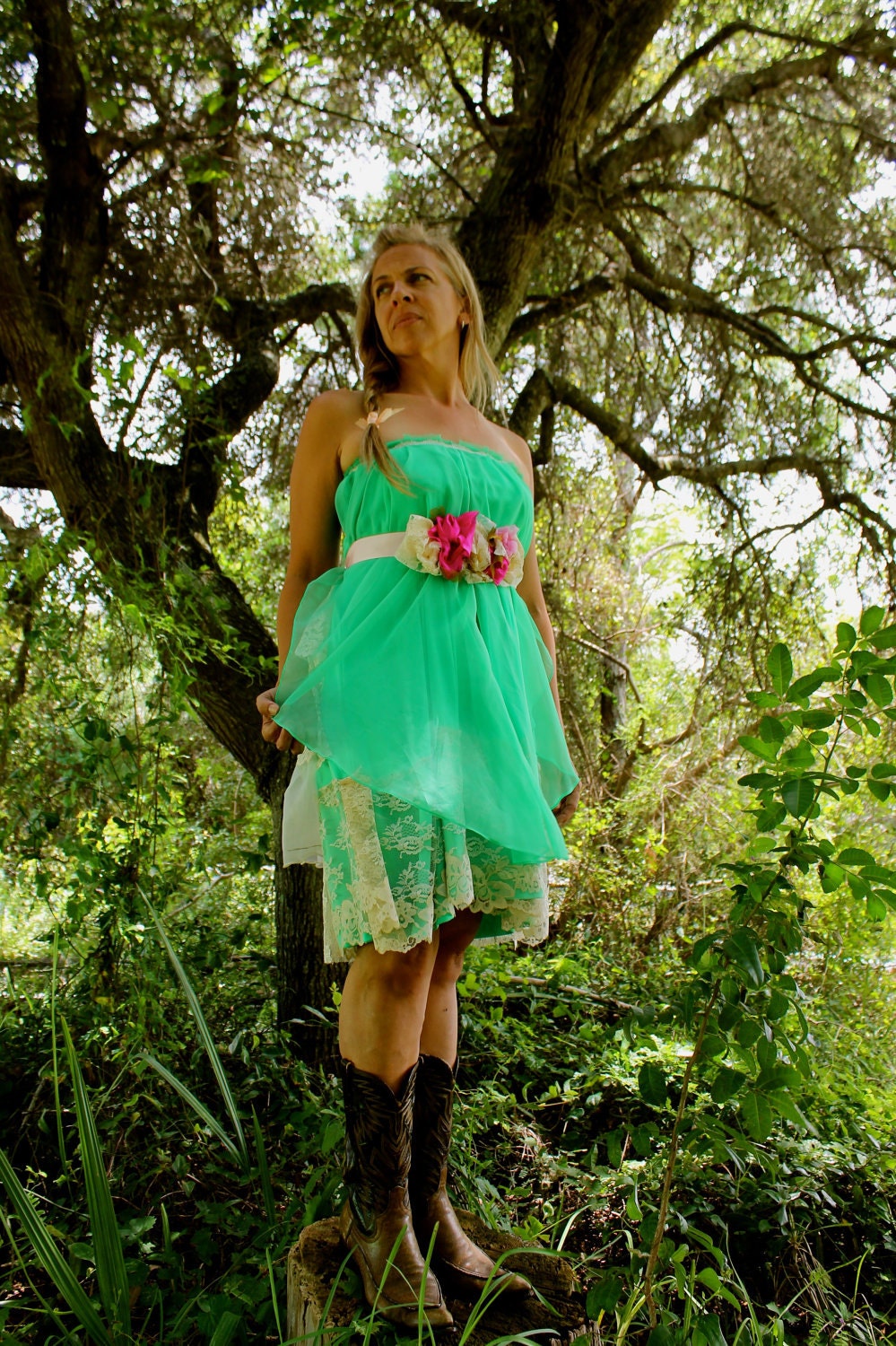 Seafoam and hot pink Eco party dress- Ready to ship