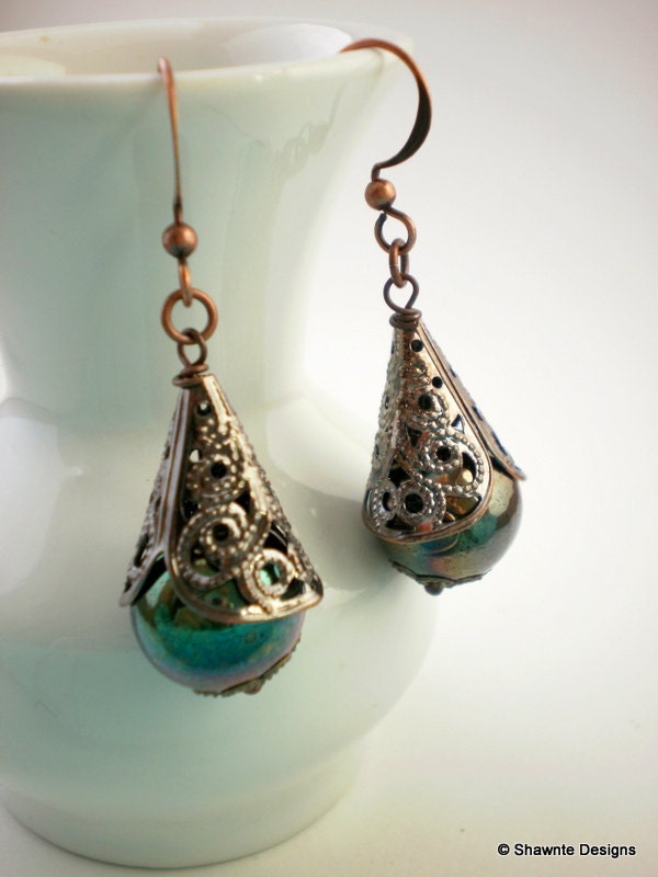 Filigree Multi Tonal Drop Earrings