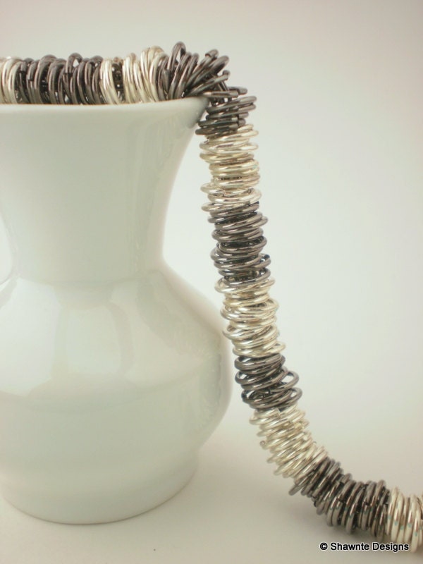 Gunmetal and silver alternating stacked rings bracelet