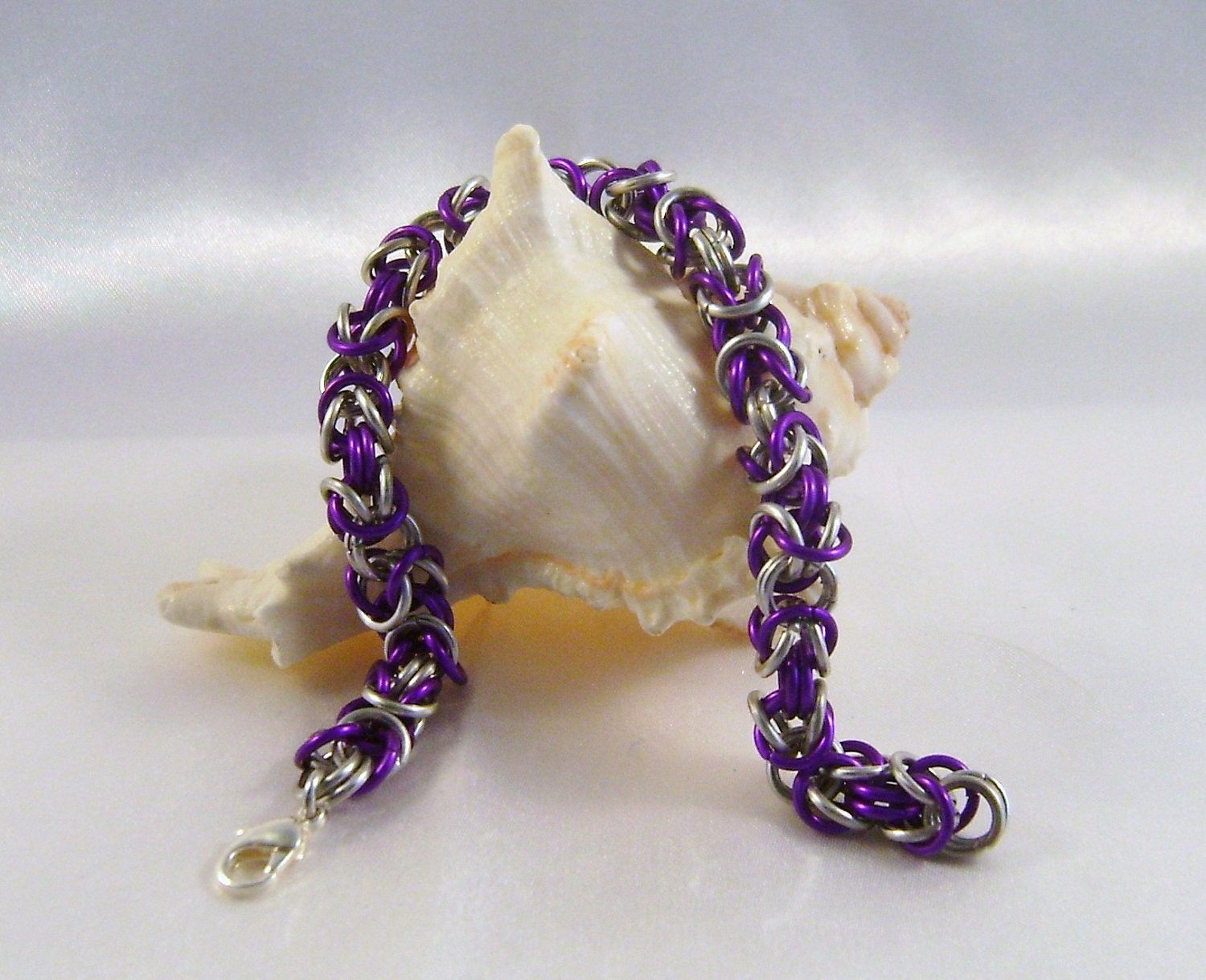 Purple & Silver Aluminum Byzantine Chainmaille Bracelet
