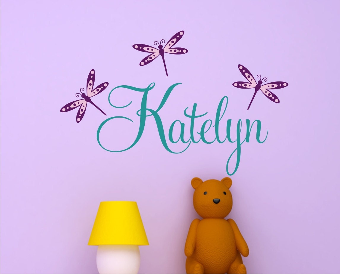 Personalized Name With Dragonflies, Custom Vinyl wall decals stickers, nursery, kids & teens room, removable decals stickers