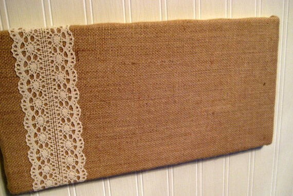 College Dorm, Country Chic Burlap and Lace Bulletin Board, Wedding Memo Board, tack board, 8 x 16 inches