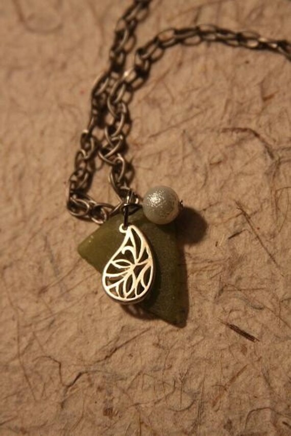 Black Friday and Cyber Monday Sales Olive Oil Upcycled Sea Glass Necklace