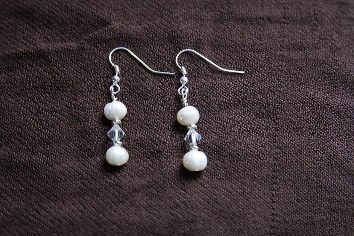 White Pearl and Swarovski Crystal Bracelet and Earring Set - Great for Bridesmaids
