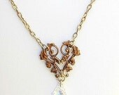 On Sale Vintaj Brass Necklace Thoroughly Old Worldly Millie Reclaimed Gold Chain, Swarvoski AB Baroque Crystal