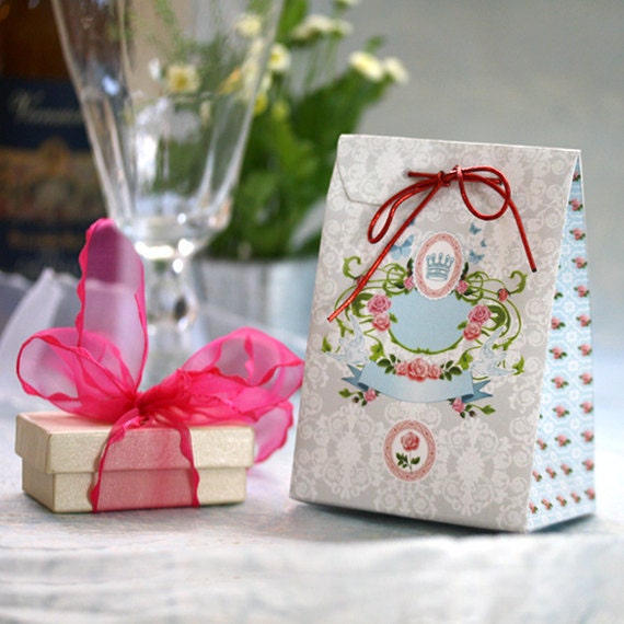 Printable DIY Gift Bag - by Petek Design, Shabby Chic Style. Spring Party, Wedding Decor. For Jewelry - petekdesign
