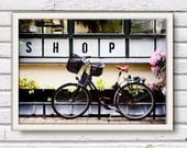 FREE SHIPPING Etsy, Big Photography Art Poster Little Shop Home Decor Print Romantic Urban Bike, Ready to ship / SALE