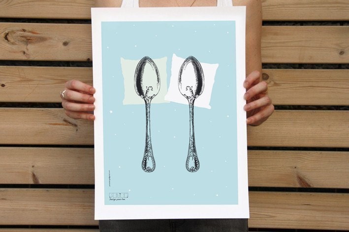Spooning Poster 30.4x42cm LIGHT BLUE AQUA