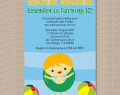 Boy Swimming Pool Birthday Party Invitations