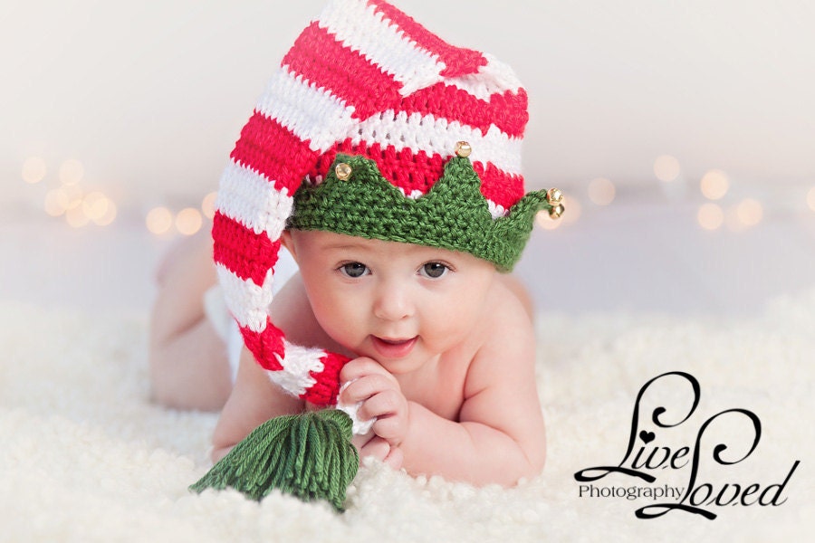 Download PDF crochet pattern 025 - Christmas Elf hat with bells - Multiple sizes from newborn through 12 months
