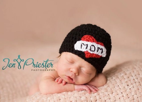 Download PDF crochet pattern 020 - I Love Mom beanie - Multiple sizes from newborn through 12 months