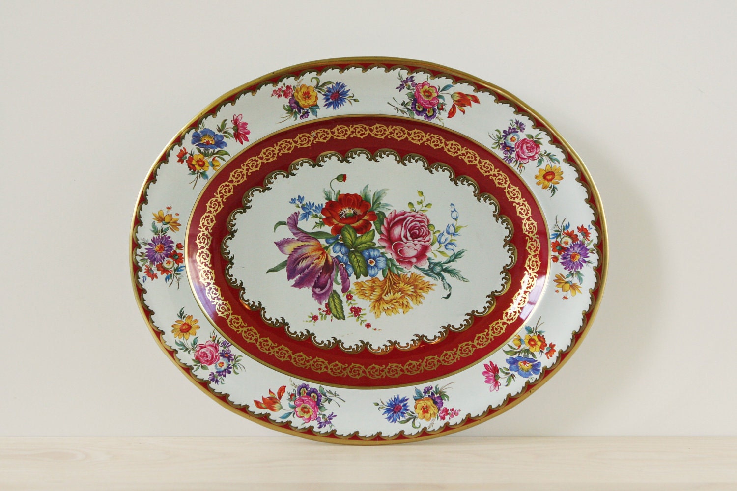 Vintage Red Daher Tin Platter