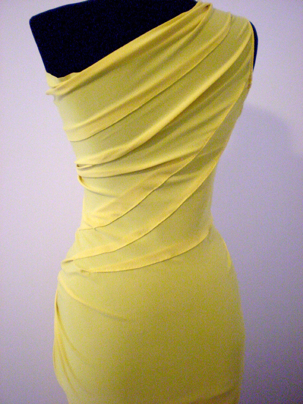 Yellow Long One Shoulder Ruffle Dress/bridesmaid dress/handmade/prom dress/one of a kind designed by Cheryl Johnston